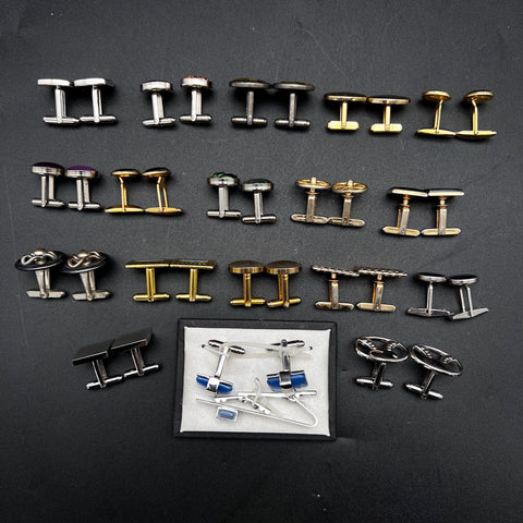 Vintage Men's Cufflink Lot 19 Pairs Plus Tie Bar Estate Mixed Silver Gold Tone