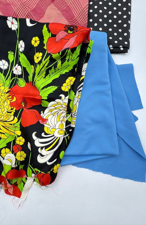 Vintage Lot of Sewing Fabric Remnants Floral Plaid Polka Dot 4 lbs Total