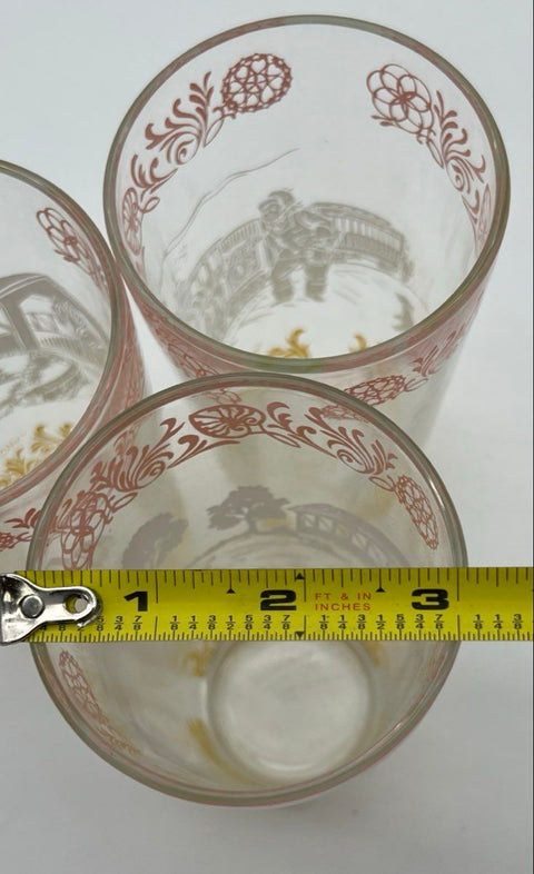 Hazel Atlas Americana Tumbler Set 3 Vintage Mixed Scene Drinking Glasses 5 In