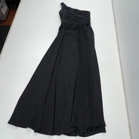 WHITE by Vera Wang VW360454 Black One Shoulder Ruched Gown Dress Women's Size 8