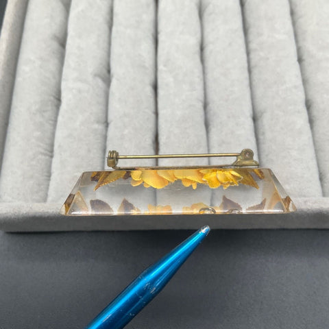 Vintage Lucite Reverse Carved Flower Jewelry Lot 3 Brooches 3 Pairs Earrings