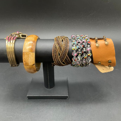 Boho Eclectic Jewelry Lot 12 Bracelets Bangles Cuffs Rhinestone Leather Shell