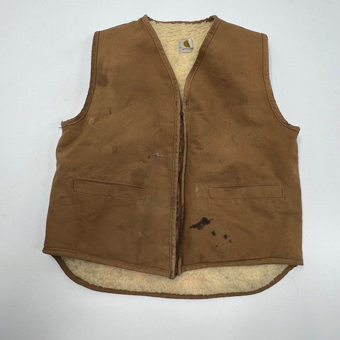 Vintage 80s Carhartt Duck Canvas Sherpa Lined Work Vest Made in USA Sz XL
