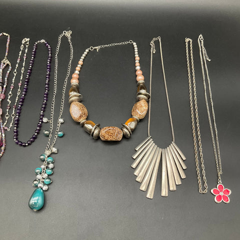 Vintage to Modern Costume Jewelry Lot 9 Necklaces Beaded Amethyst Style Enamel
