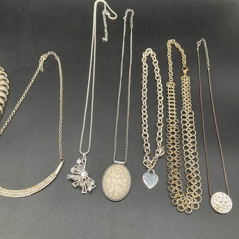 Vintage to Modern Costume Jewelry Lot of 10 Necklaces Rhinestone Silver Gold
