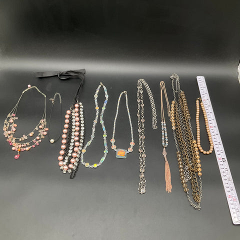 Vintage to Modern Mixed Costume Necklace Lot 10pc Faux Pearl Rhinestone Beaded