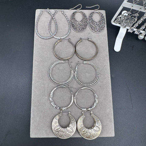 Silver Tone Fashion Earrings Jewelry Lot 50+ Pairs Hoops Dangles Boho Styles