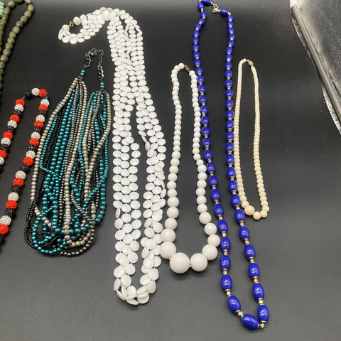 Vintage and Modern Beaded Necklace Jewelry Lot 10 Pieces Wood Resin Mixed Styles
