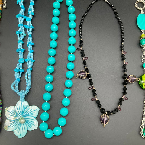 Vintage to Modern Costume Jewelry Lot 1 lb Beaded Shell Statement Necklaces 12pc