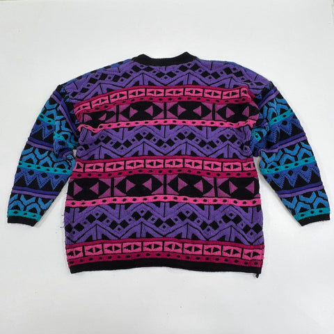 Vintage 80s Cervelle Men's Sweater Multicolor Aztec Geometric Pullover Sz XL