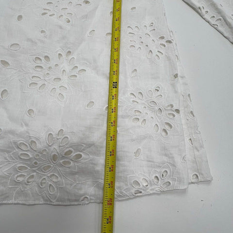 Rebecca Taylor Women's Sarah Dress White Linen Eyelet Puff Sleeve Size 0 NWT
