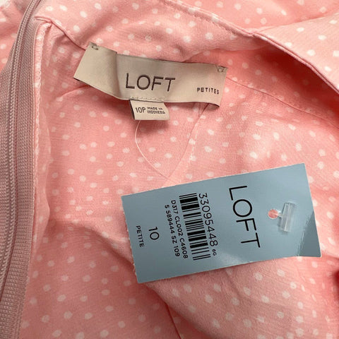 Loft NWT Pink Polka Dot Ruffle Strap Side Slit Midi Dress Sz 10P