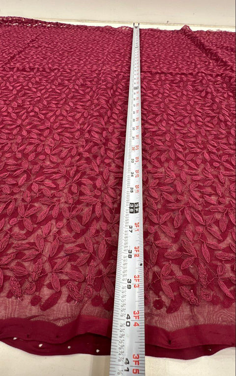 Vintage Burgundy Sheer Mesh Soutache Leaf Embroidered Fabric 186" x 40" 5 Yds