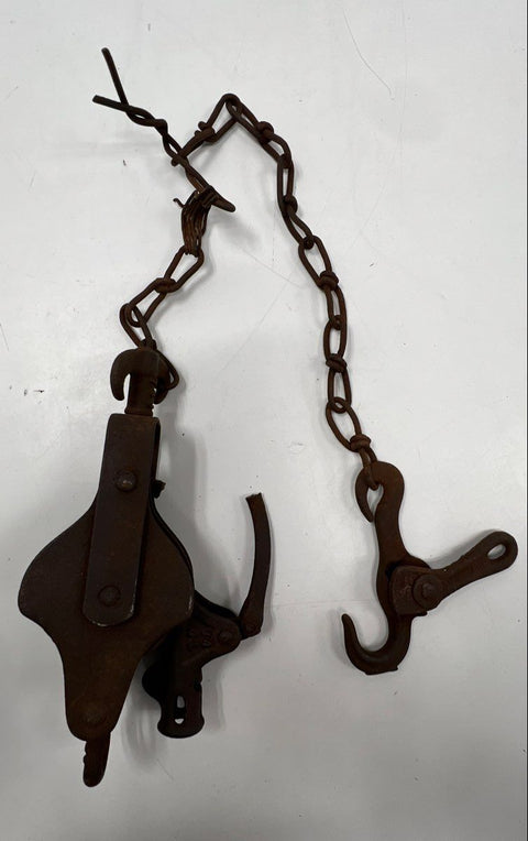 Antique Wire Fence Stretcher + 4 Tool Lot Vintage Primitive Farm Scythes