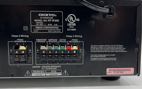 Onkyo HT-R340 5.1 Channel AV Home Theater Receiver Head Unit - Powers On