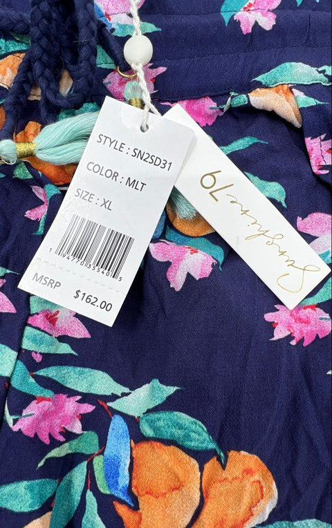 Sunshine 79 Women's Wide Leg Pants Navy Citrus Floral Print NWT XL
