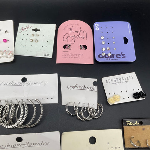 Fashion Jewelry Lot 50+ Pairs Claire's Aeropostale Pakula Hoops Studs Novelty