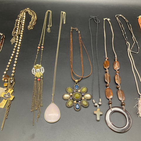 Vintage & Fashion Jewelry Lot of 10 Necklaces Boho Statement Shell Cross Beaded