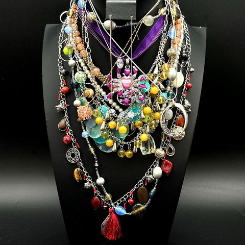 Vintage to Modern Mixed Costume Jewelry Lot Statement Pendants Beaded Rhinestone
