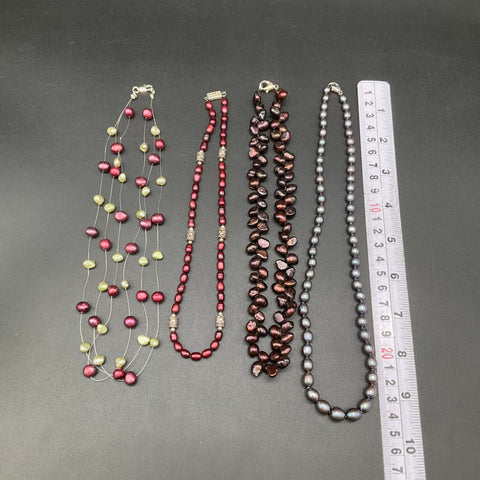 Freshwater Cultured Pearl Necklace Lot of 4 Grey Burgundy Chocolate Multi-Strand