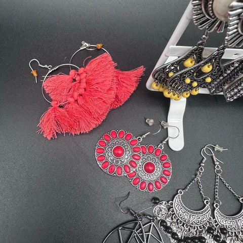 Boho Southwestern Fashion Earrings Jewelry Lot 30 Pairs Dangles Hoops Tassels