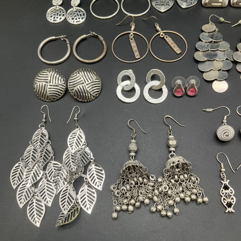 Fashion Costume Earring Lot 0.6 lbs Vintage to Modern Mixed Hoops Dangles 35 Pr