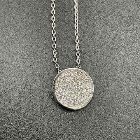 Lucky Star Jewels Silver Tone Clear Rhinestone Pave Circle Pendant Necklace 16"