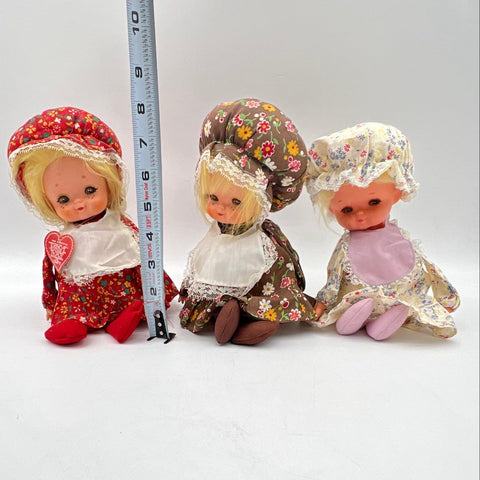Musical Doll Lot of 3 Vintage Handcrafted Floral Dress 8 Inch Tested Working