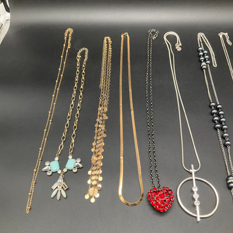 Mixed Fashion Costume Jewelry Lot 9 Necklaces Heart Cross Tassels 0.68 lbs