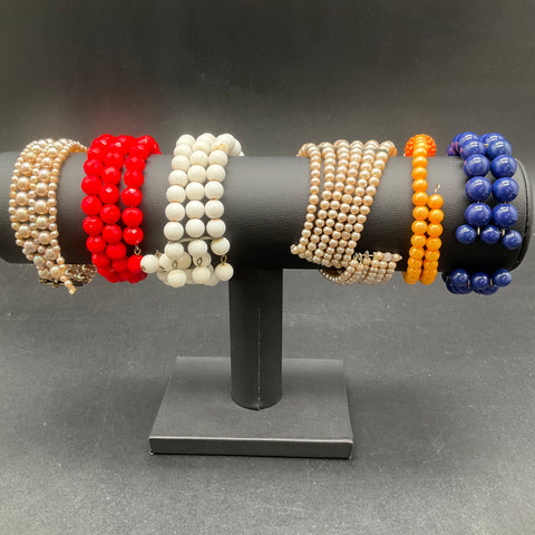 Vintage Costume Jewelry Lot of 8 Bracelets Faux Pearl Rhinestone Beaded Mix
