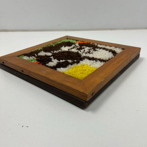 Vintage 70s Latch Hook Framed Wall Art Lot Raccoon & Panda Bear Folk Art