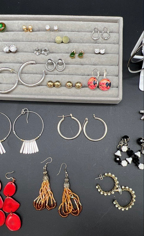Vintage and Modern Costume Jewelry Lot 35+ Pairs Earrings Hoops Studs Dangles