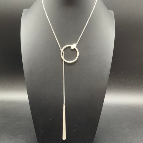 Kendra Scott Silver Tone Adjustable Lariat Y-Necklace Hoop Bar Pendant