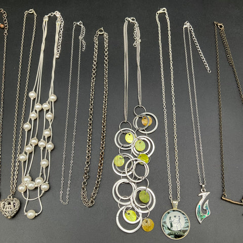 Mixed Costume Jewelry Necklace Lot 15pc Faux Pearl Pendants Vintage to Modern