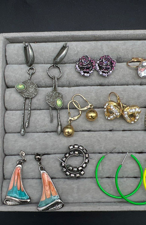 Mixed Costume Jewelry Earring Lot 40+ Pairs Boho Geometric Enamel Neon Hoops