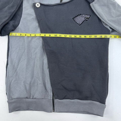 Game of Thrones Men's Gray House Stark Direwolf Asymmetric Zip Hoodie Sz M