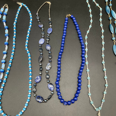 Mixed Blue Tone Costume Necklace Jewelry Lot 0.6 Lbs Vintage to Modern 11pc