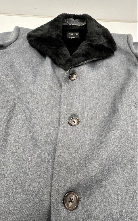 Vintage 90s Austin Manor Men's Gray Overcoat Faux Fur Collar Lining Sz 38R