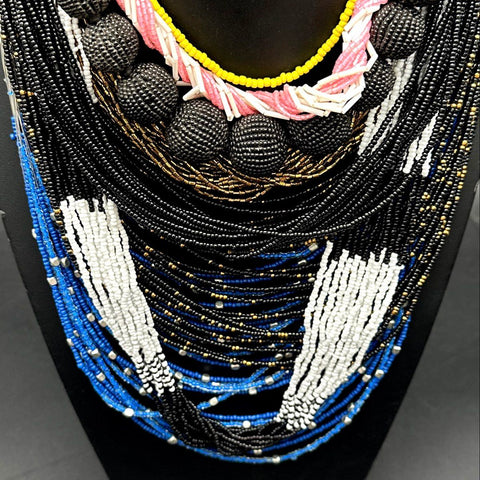Vintage to Modern Seed Bead Multi-Strand Statement Necklace Jewelry Lot 5pc