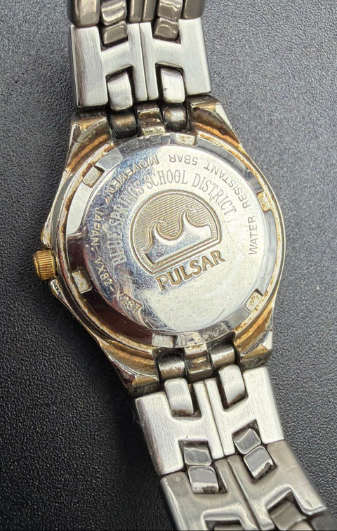 Pulsar Two-Tone Quartz Watches Lot of 2 Blue and White Dials Vintage Japan Movt