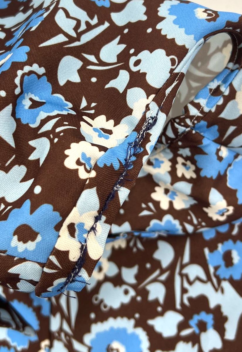 Vintage 90s Mad House Brown Blue Floral 60s Style A-Line Mini Dress Women's S