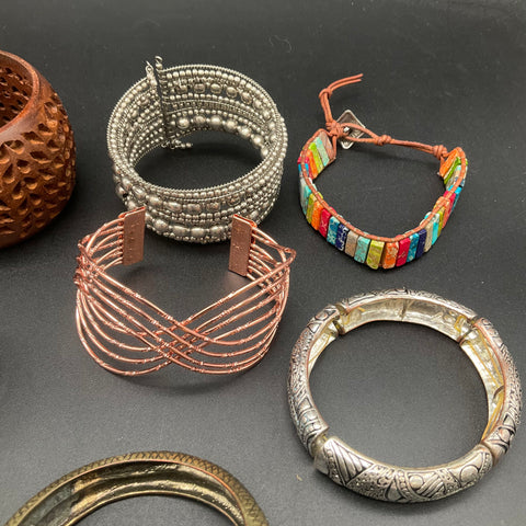 Boho Western Costume Jewelry Lot 14 Bracelets Cuff Bangle Snake Turquoise Style