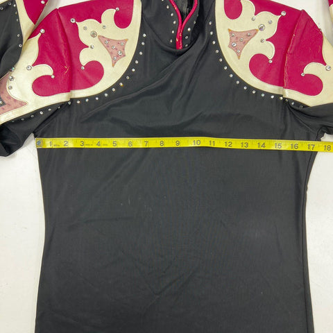 Hobby Horse Women's Western Show Top Black Pink White Studded Rhinestone USA M
