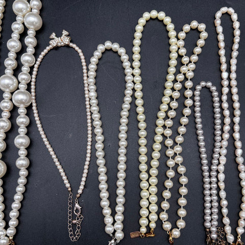 Mixed Faux & Cultured Pearl Jewelry Lot Vintage to Modern Necklaces Bracelet