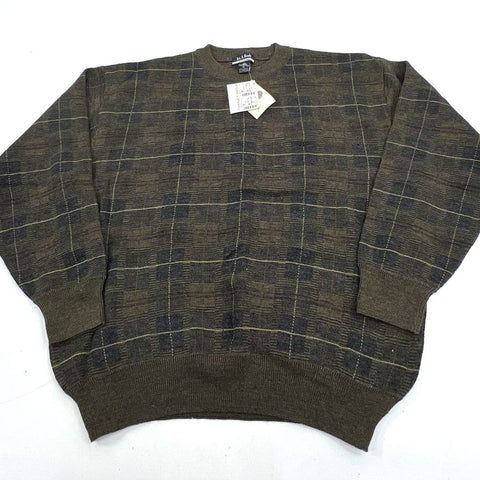 Vintage 90s Jos A Bank Brown Plaid Merino Wool Sweater Men's XL NWT