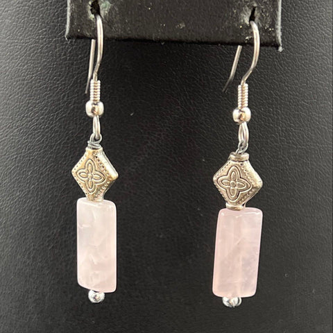 Rose Quartz Beaded Jewelry Set Necklace Bracelet & Earrings Silver-Tone Accents