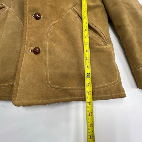 Vintage 70s Tan Suede Leather Sherpa Lined Jacket Coat Men's Sz 46 Chest