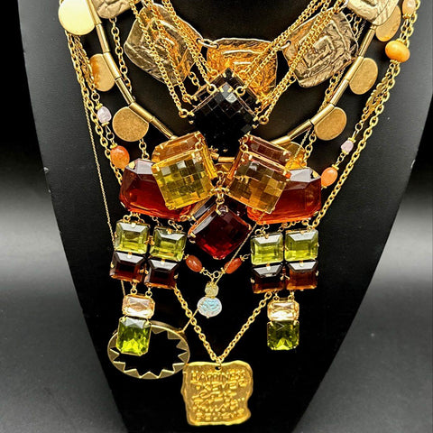 Gold Tone Costume Jewelry Lot Statement Necklaces Boho Modern Mixed Style