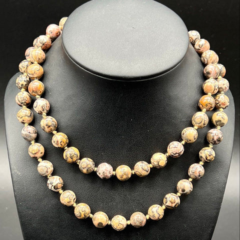 Vintage Leopard Jasper Stone Beaded Opera Length Necklace Approx 32"