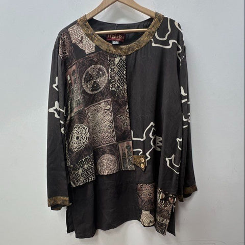 Vintage 90s Studio Kus Silk Art to Wear 2pc Duster Kimono Top Set Sz L XL